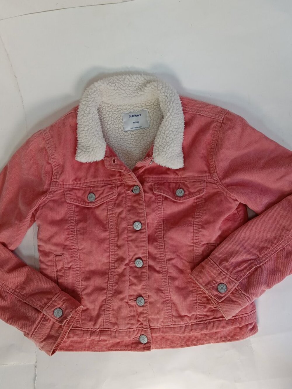 Old Navy Corduroy Sherpa Trim Trucker Jacket Light Pink Collar Girl Size 14